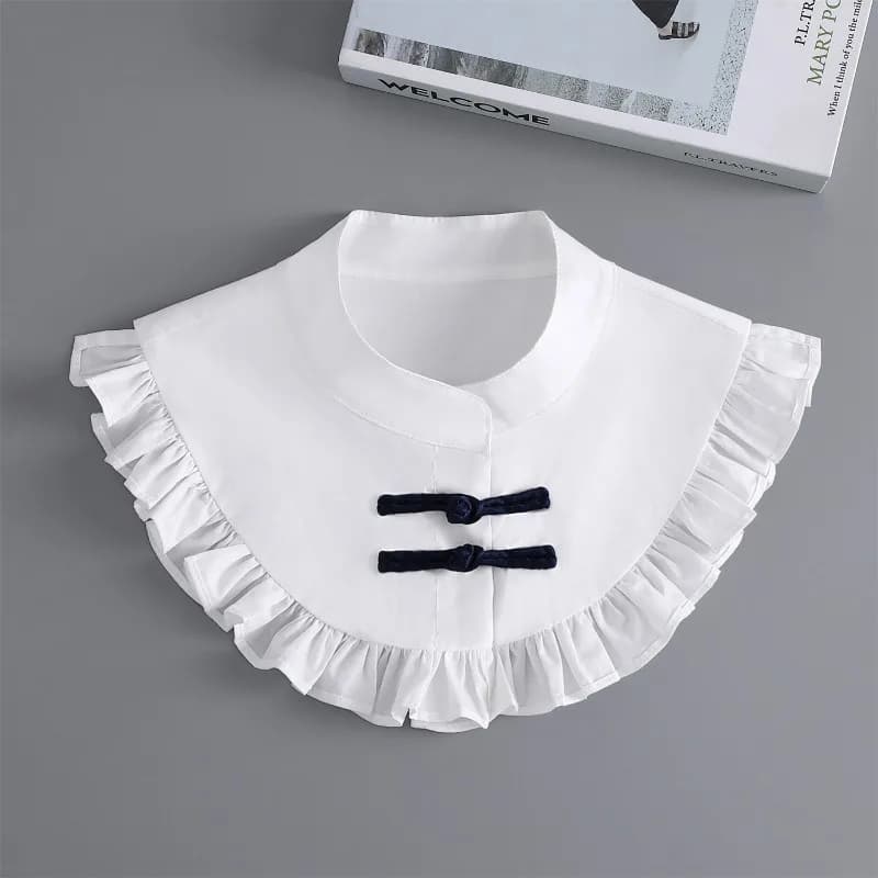 Colletto finto girocollo per donna Ragazza Mezza camicia staccabile con volant in cotone Camicetta Colletto falso Accessori per vestiti da donna