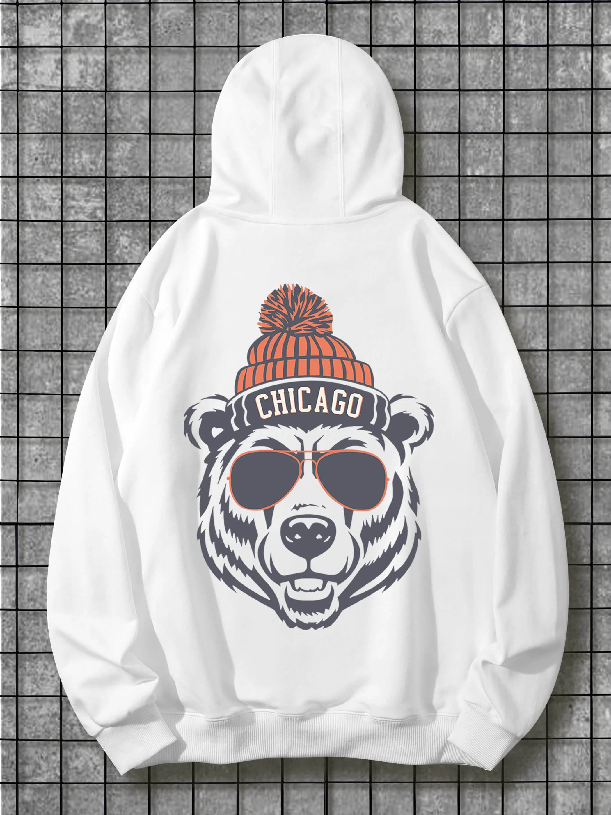 Felpa con cappuccio Chicago Bear da uomo Felpa grafica invernale streetwear, motivi stampati sul retro, felpe con cappuccio
