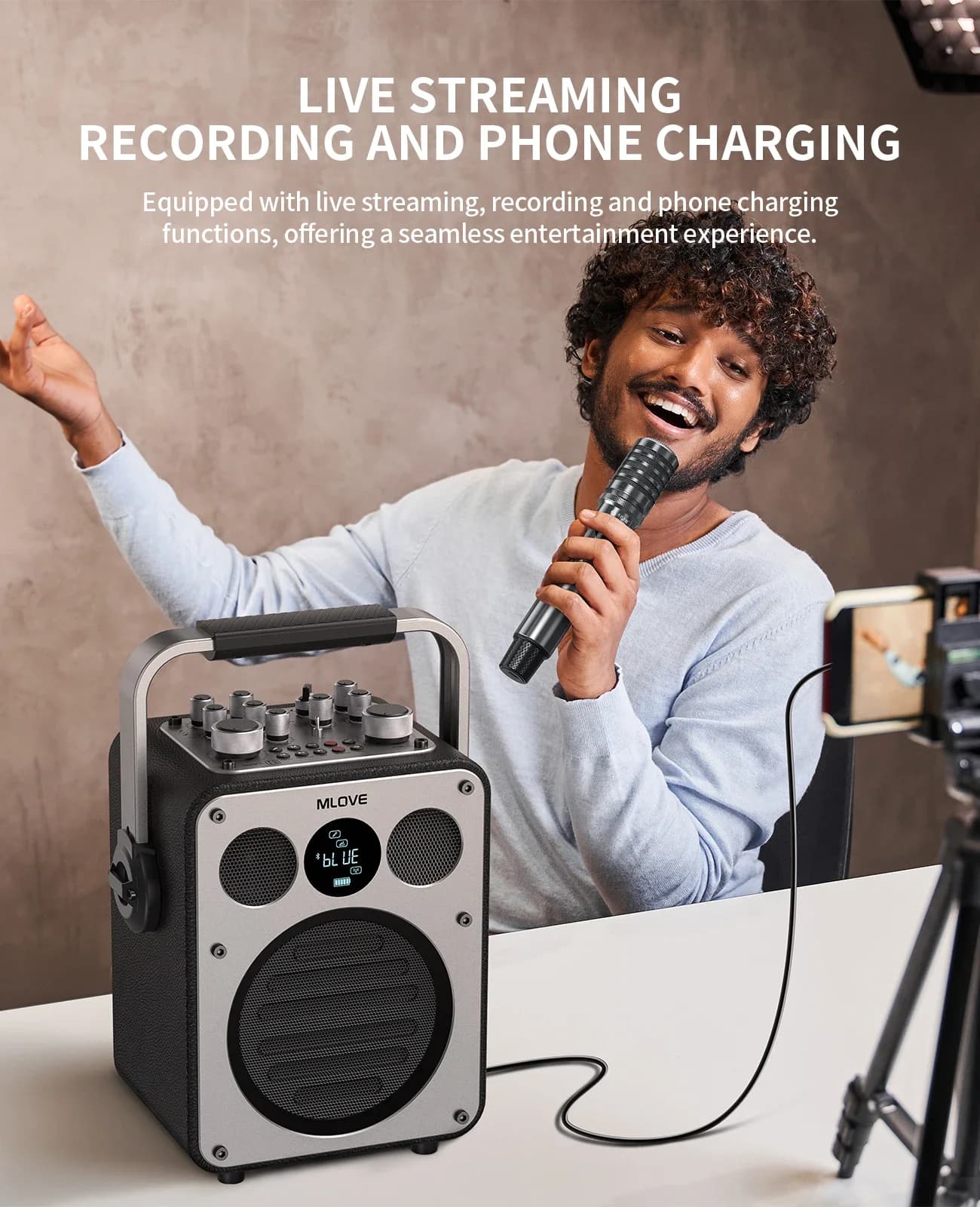 MLOVE D5 Professional Karaoke Machine for Adults – Dual Wireless Microphones, Bluetooth, Portable PA Speaker System,