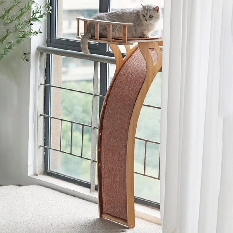 Tiragraffi per Gatti Integrato con Piattaforma di Salto e Ventose, Albero per Gatti da Interno, Accessori per Animali Domestici
