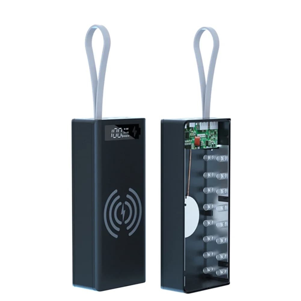 Custodia/Contenitore per Power Bank 16x18650 con Doppia USB e Display LCD, Supporto Ricarica Rapida e Wireless