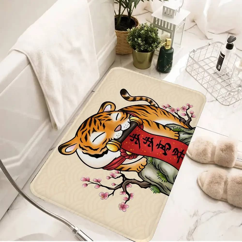 Funny Bathroom Mat with Tigre Grassa, Anti-slip, for Laundry, Balcony, Children's Room, Living and Bathroom