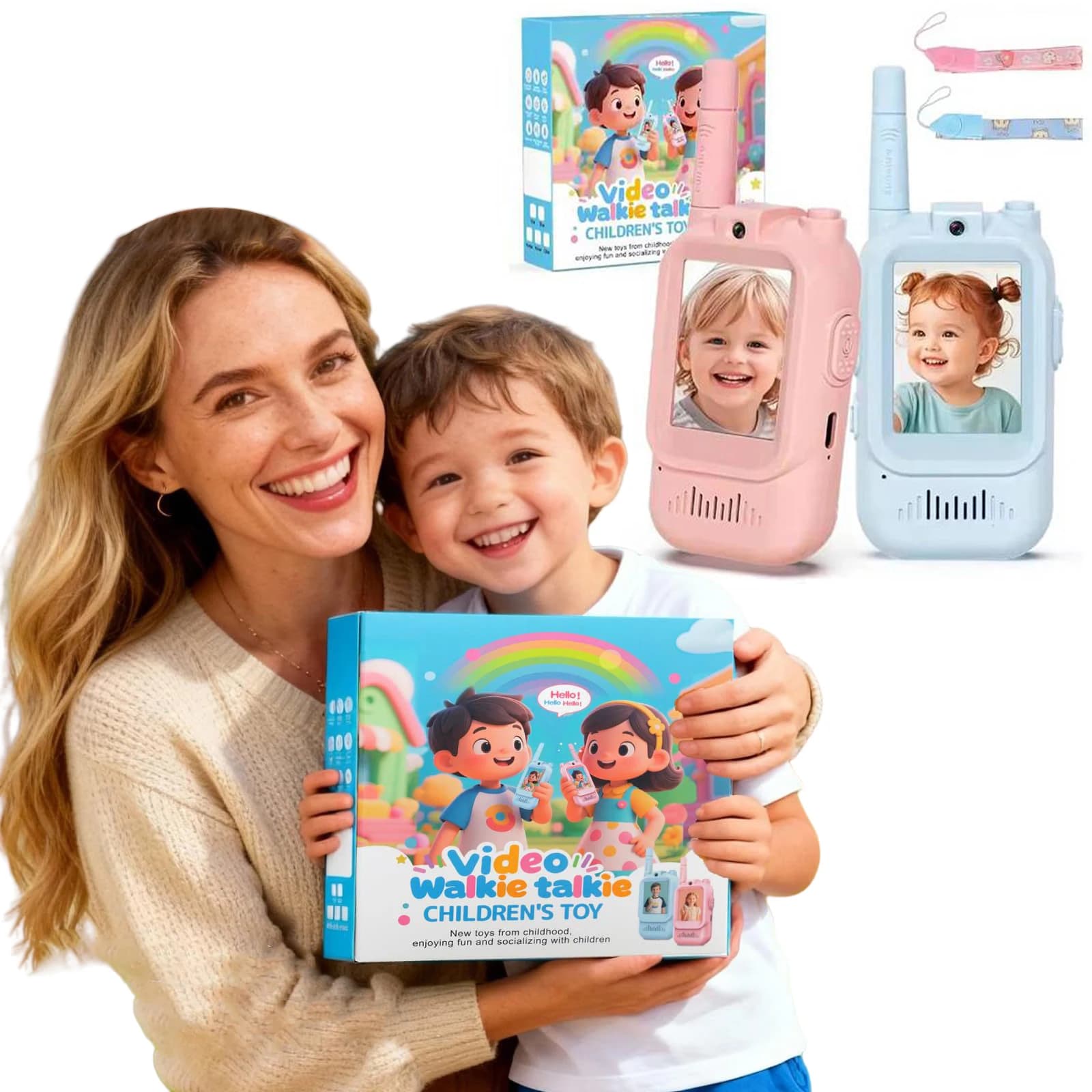 Walkie Talkie Confezione da 2 Walkie Talkie ricaricabili con telecamera HD Talkie con cambio vocale per viaggi Compleanno dai 3 ai 10 anni