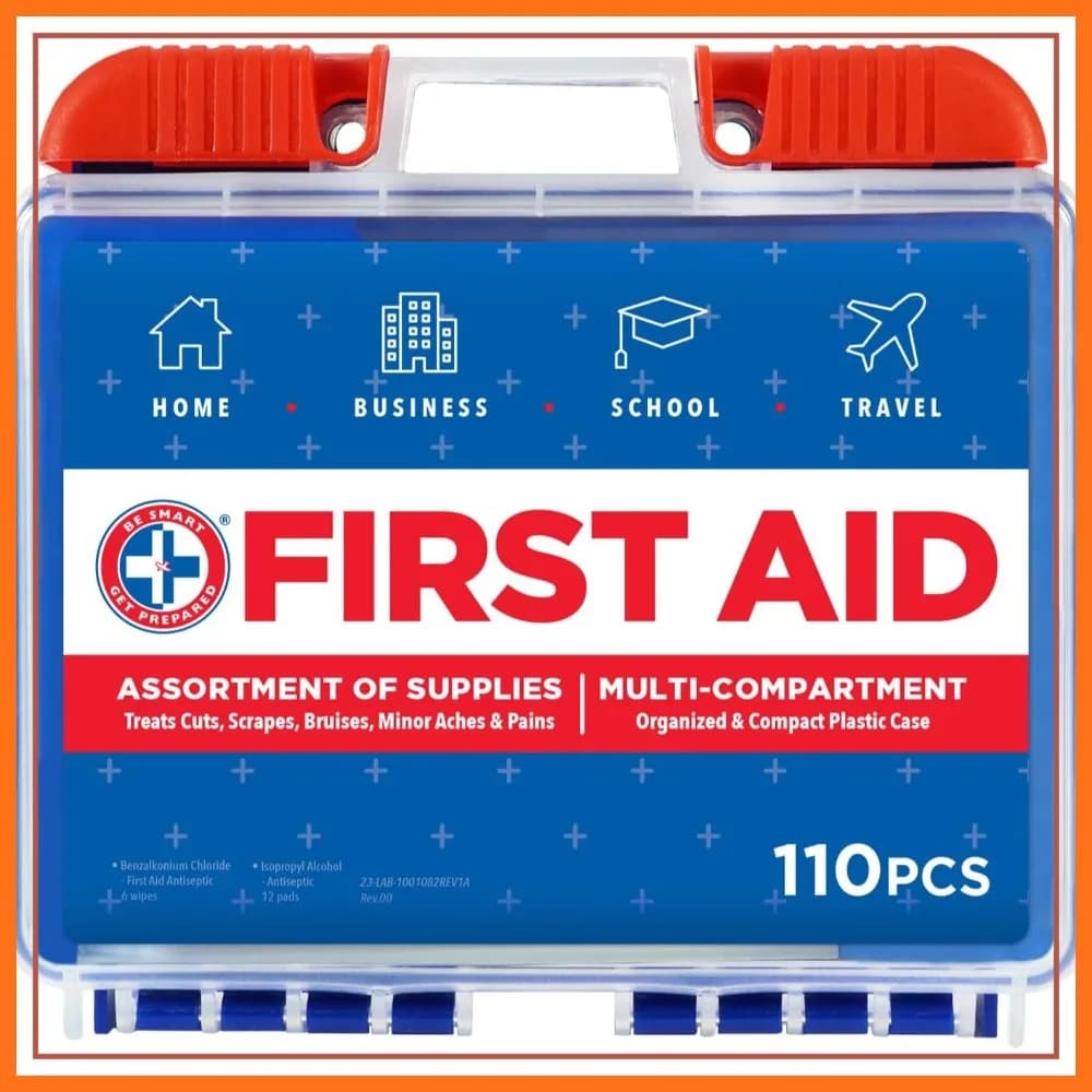 Kit di Pronto Soccorso da 110 Pezzi: Pulisce, Tratta e Protegge Piccoli Tagli per Casa, Ufficio, Auto, Viaggi, Attività all'Aperto, Campeggio, Sport, Compatibile con FSA/HSA