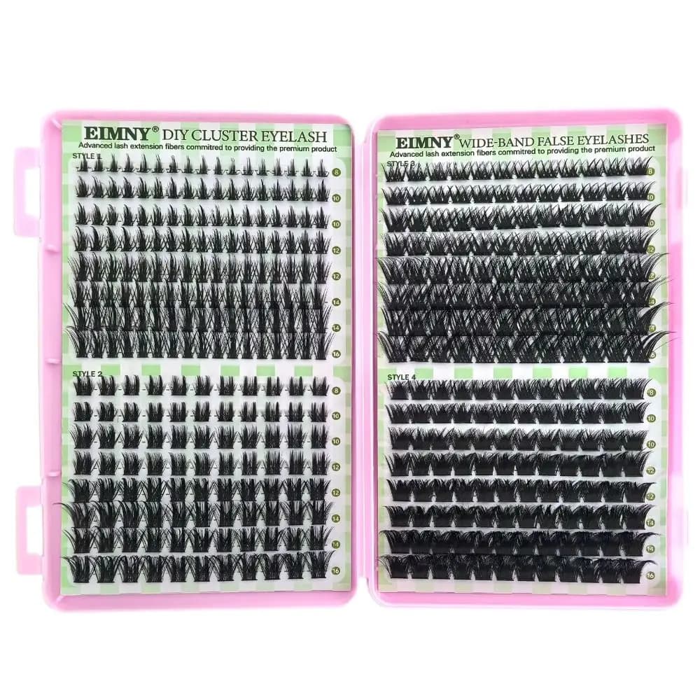 Kit di Extension Ciglia Finte 8-16mm, Stile Naturale, Design a Ciuffetti, Effetto Wispy, Adesivo e Sigillante Inclusi