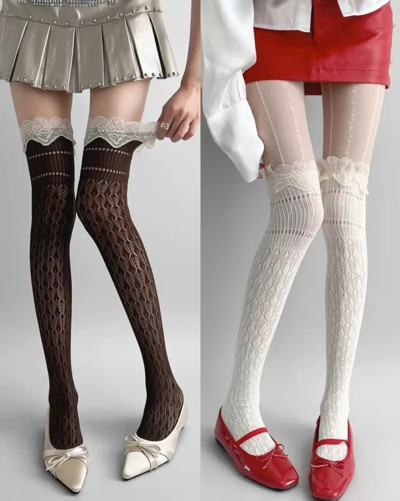 Lace Lace Over Knee Socks Women's Hollow Mesh JK Stockings Pile Socks Sexy Pure Wind Black White Brown