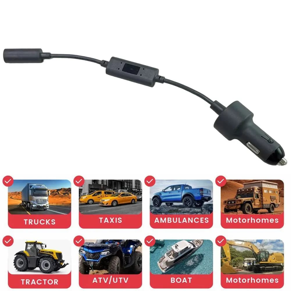 Cavo con connettore CC 12V-24V per caricabatterie da auto, ideale per campeggio e viaggi, efficienza di conversione 96%, regolazione del carico, 3 temperature di funzionamento (-40-85°C)