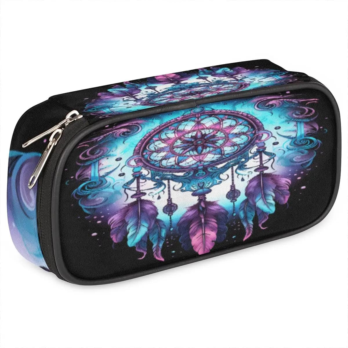Ethnic Dream Catcher Leather Pencil Case Pen Holder Large Capacity Stationery Organizer Pencil Bag for Boys Girls Gemstones