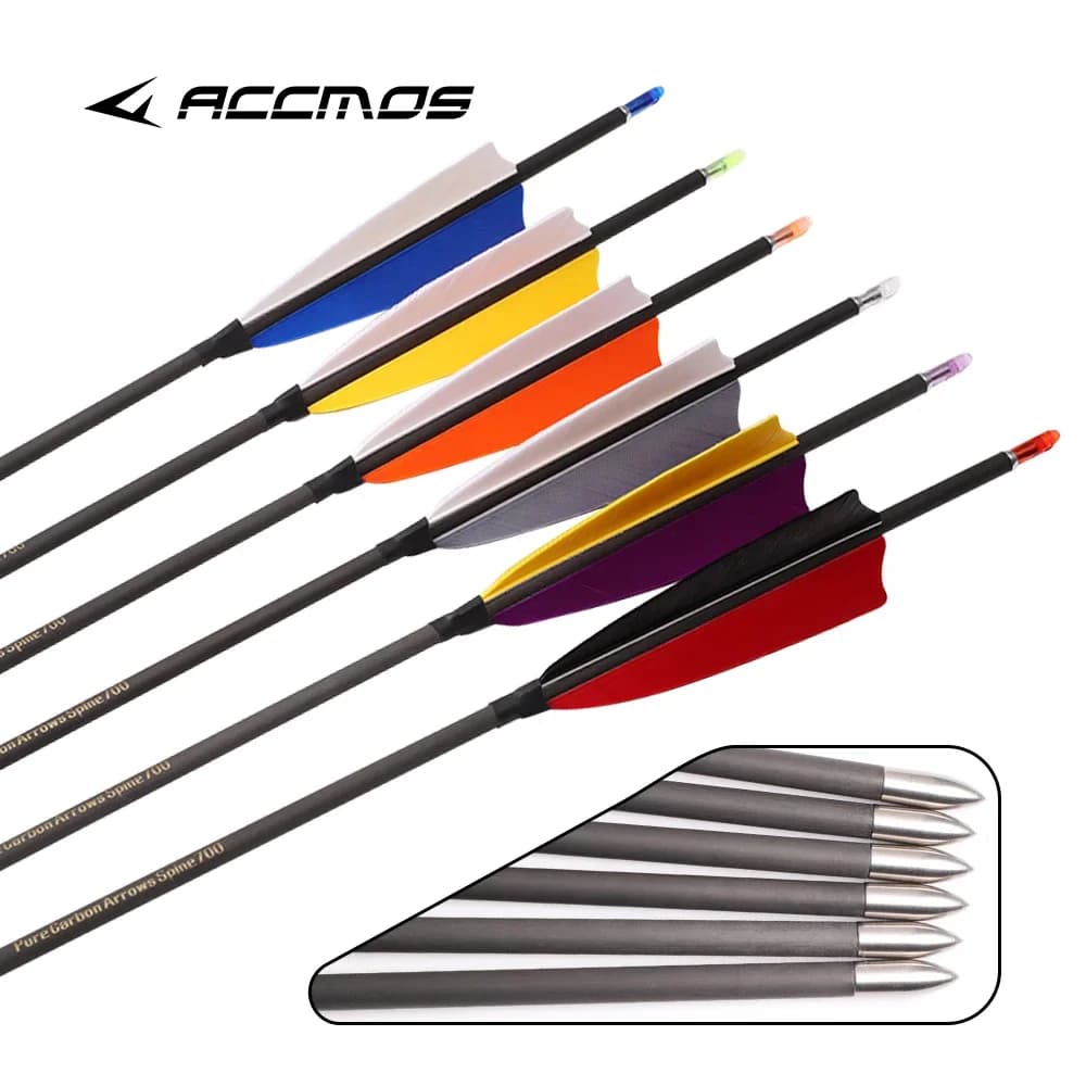 6/12pcs Pure Carbon Natural Feathers Arrow ID4.2mm Spine 250 - 1800 Archery Compound / Recurve Bow Shooting