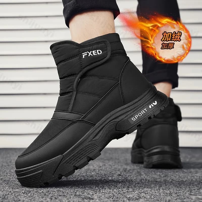Stivali da neve casual con suola spessa alta da uomo nuovi invernali 2025 Stivali corti robusti in cotone felpato versatile alla moda caldi e confortevoli