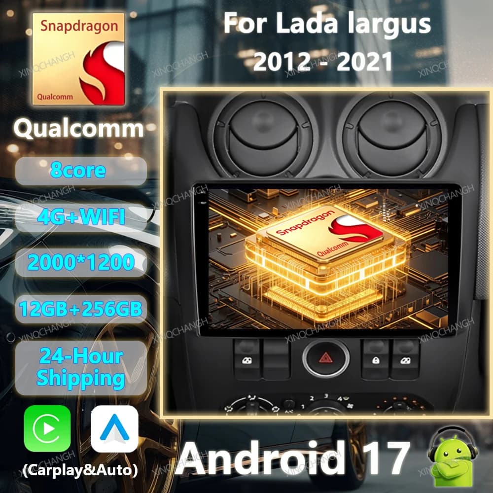Android 17 Car Radio For Lada Largus 2012 - 2021 Carplay Auto 4G WIFI QLED Multimedia Video Player GPS BT Head Unit 2DIN BT GPS