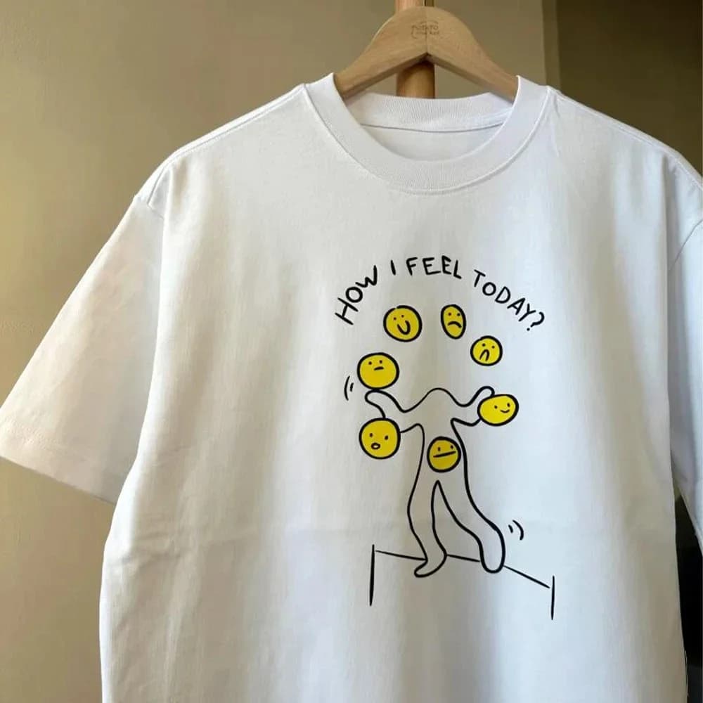 T-shirt con stampa grafica divertente 'How I feel today' da donna, bianca, ampia, a maniche corte, moda estate 2025, casual, stile Y2K
