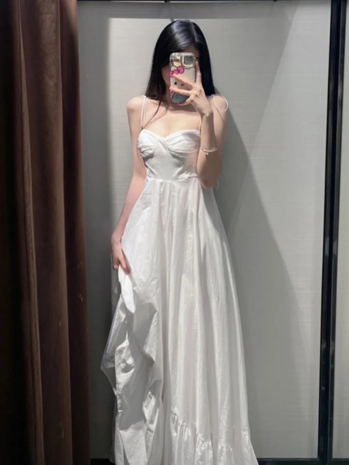 White Long Strapless Dress Sweet Princess Style High Waist A-Line Skirt No Sleeve Women's Summer Spring Date Dress