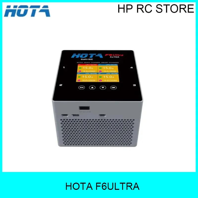 Caricabatterie Intelligente HOTA F6 Ultra a 4 Canali 1000W con Alimentatore Integrato per Batterie LiPo LiHV Li-ion 1-6S per Laptop e Droni FPV