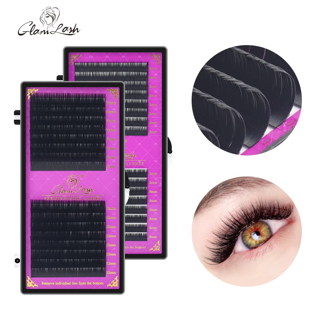 GLAMLASH 16 file Premium Sable fake natural matte black extension eyelashes wholesale extension eyelashes makeup eyelashes