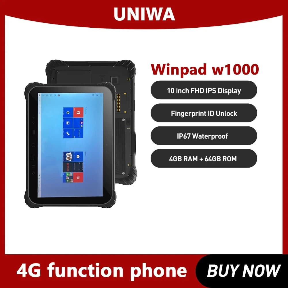 Winpad W1000 IP67 Robusto impermeabile Windows 10 Tavolo Display FHD IPS da 10 pollici Intel Apollo Lake N3450 4GB 64GB GPS NFC Ricarica rapida