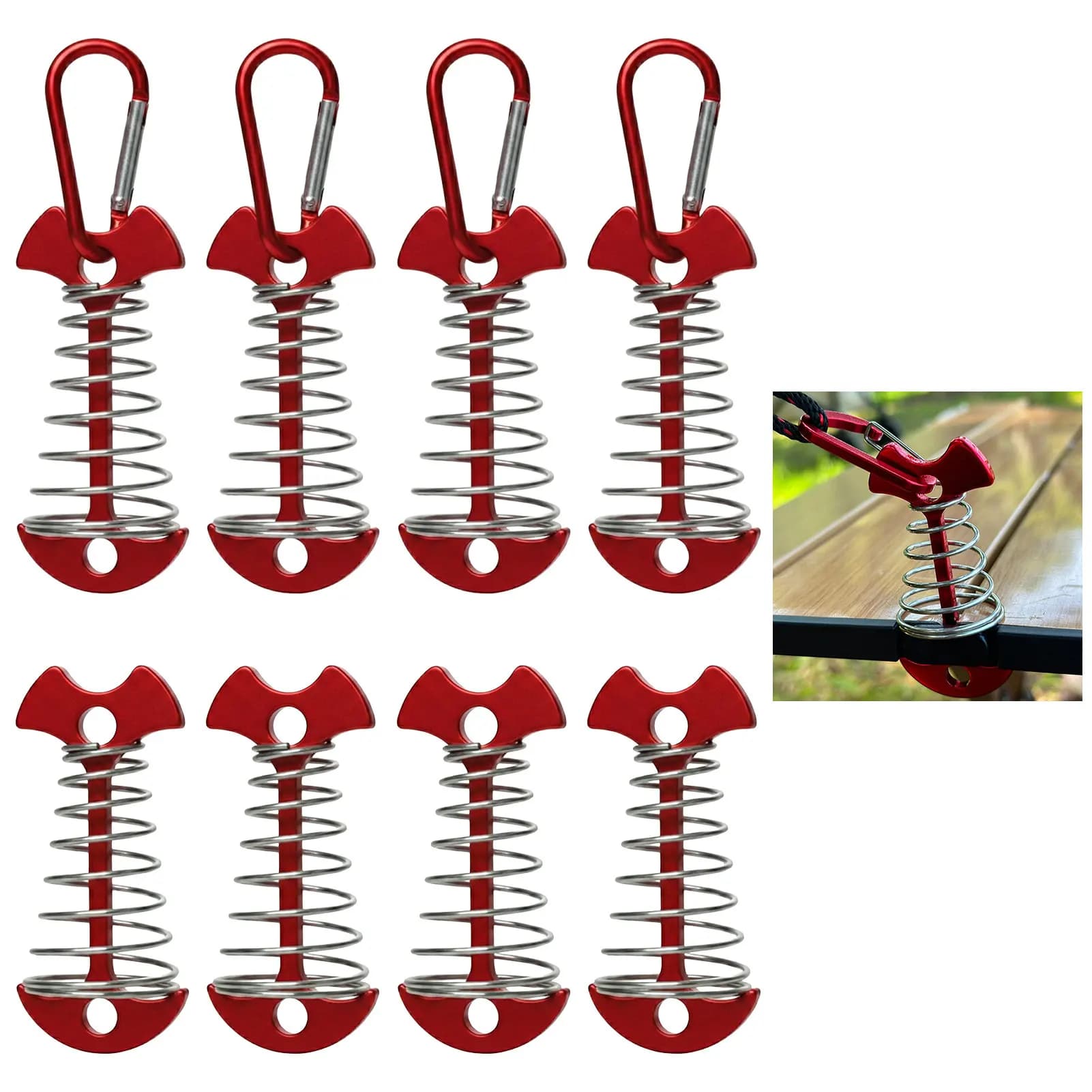 8pcs Adjustable Plank Floor Spring Fishbone Anchor Tent Pegs Buckle Outdoor Awning Deck Stakes Fixed Nails Camping Tent Hooks