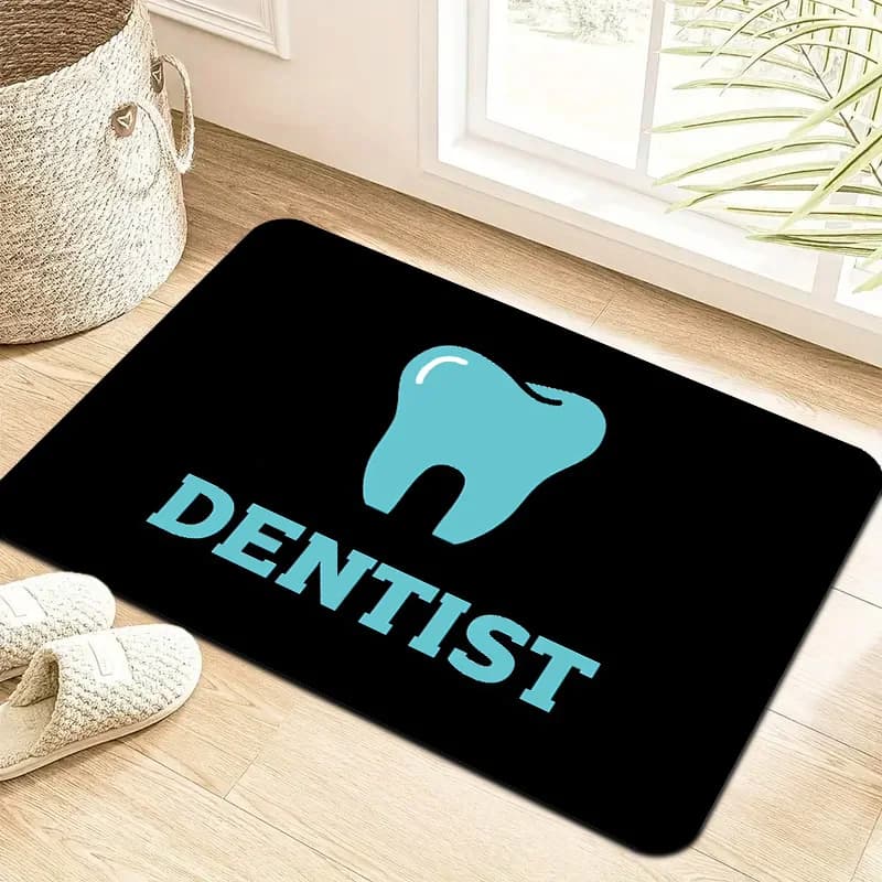Tappetino per Studio Dentistico, Tappeto di Benvenuto per Clinica Odontoiatrica con Logo Divertente a Forma di Dente, Tappetino Antiscivolo Nero per Reception Aziendale