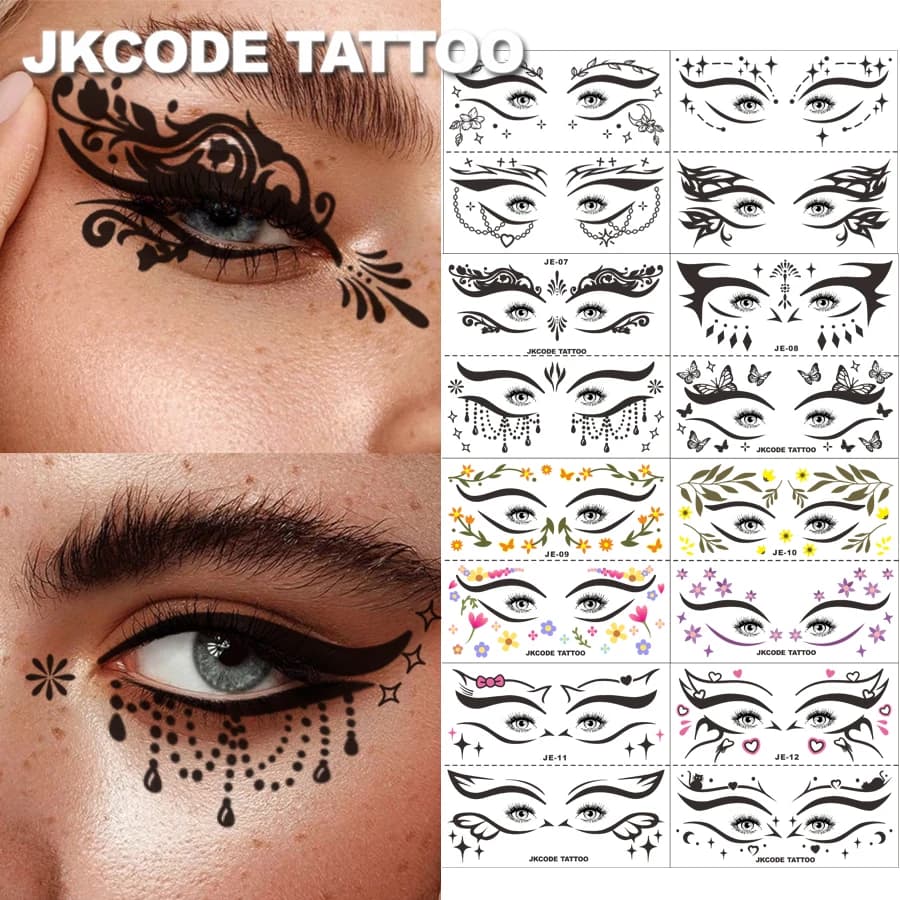 Wall decals for tattoos Ramadan-16 Party umbrellas Set of umbrellas Y2K style and Ins-Colored leaves Mini heart shaped flowers and stars Decorative eyeliner Shades for fashion parties-Fake tattoo slides DIY
