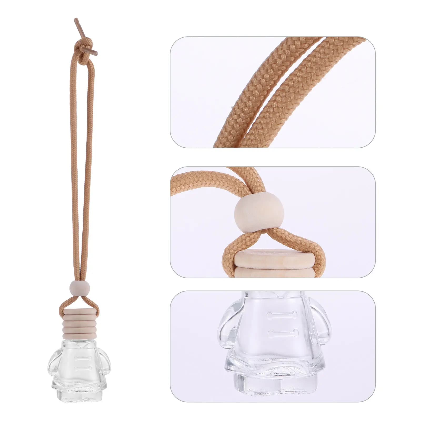 Set di 6 Bottiglie di Profumo per Auto, Vuote in Vetro con Coperchio in Legno, 8ml, Diffusore di Aromi, Decorazione per Interni Auto