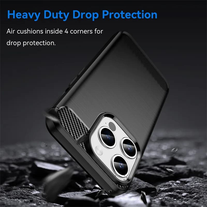 Cover per iPhone 16 Pro Max, custodia per iPhone 16 Pro, protezione antiurto posteriore, fibra di carbonio, silicone morbido, custodia per iPhone 16
