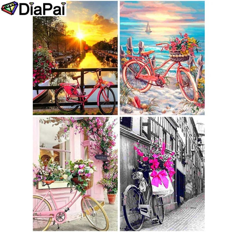 DIAPAI Diamond Painting 5D DIY 100% Full Square/Round Drill "Bicycle flower sunset" 3D Embroidery Cross Stitch Home Decor