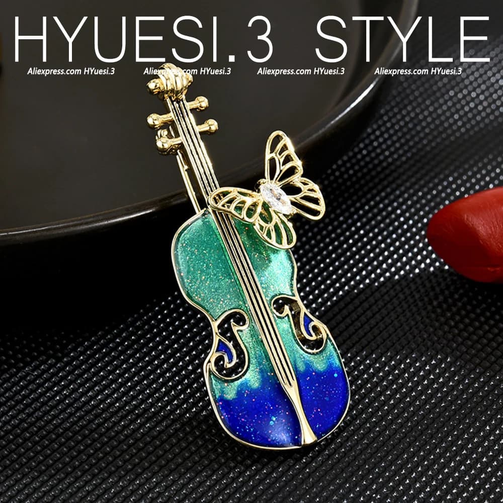 Spilla Vintage a forma di violino a farfalla strumento musicale spilla smaltata con risvolto spille donna uomo vestito sciarpa cappello accessori per vestiti