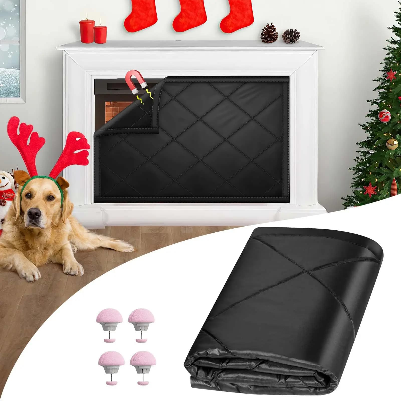 Magnetic Thickened Fireplace Cover - Windproof Heat Shield Blanket