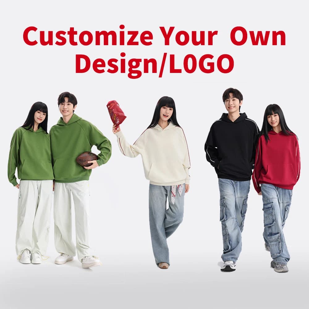 Nuova Felpa con Cappuccio Autunno-Inverno in Cotone 380gsm, Design a Contrasto di Colore con Logo Personalizzato Stampato