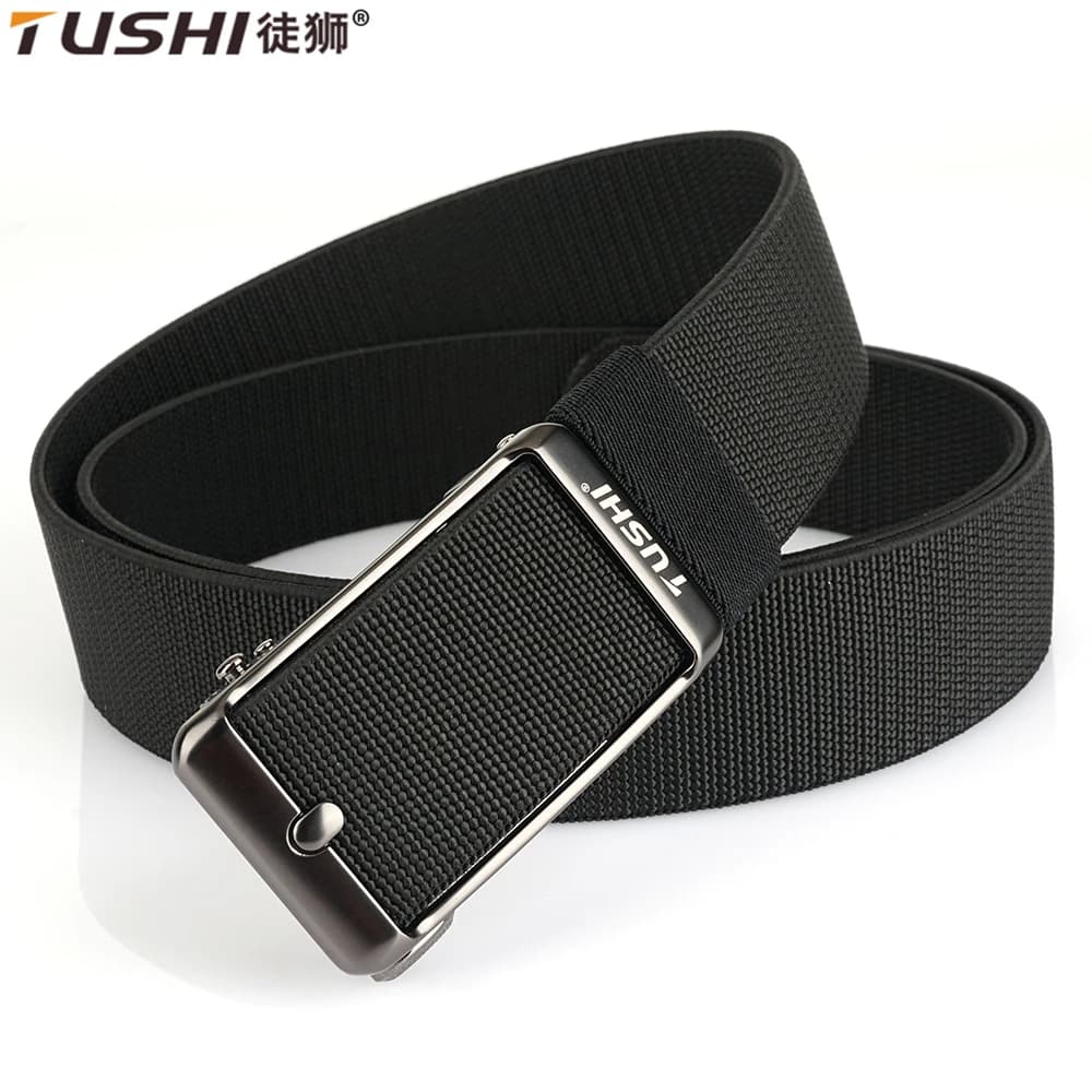 TUSHI Nuova cintura elastica per uomo Fibbia automatica in lega a sgancio rapido Forte cintura casual per esterni Cintura stretta in nylon elasticizzato