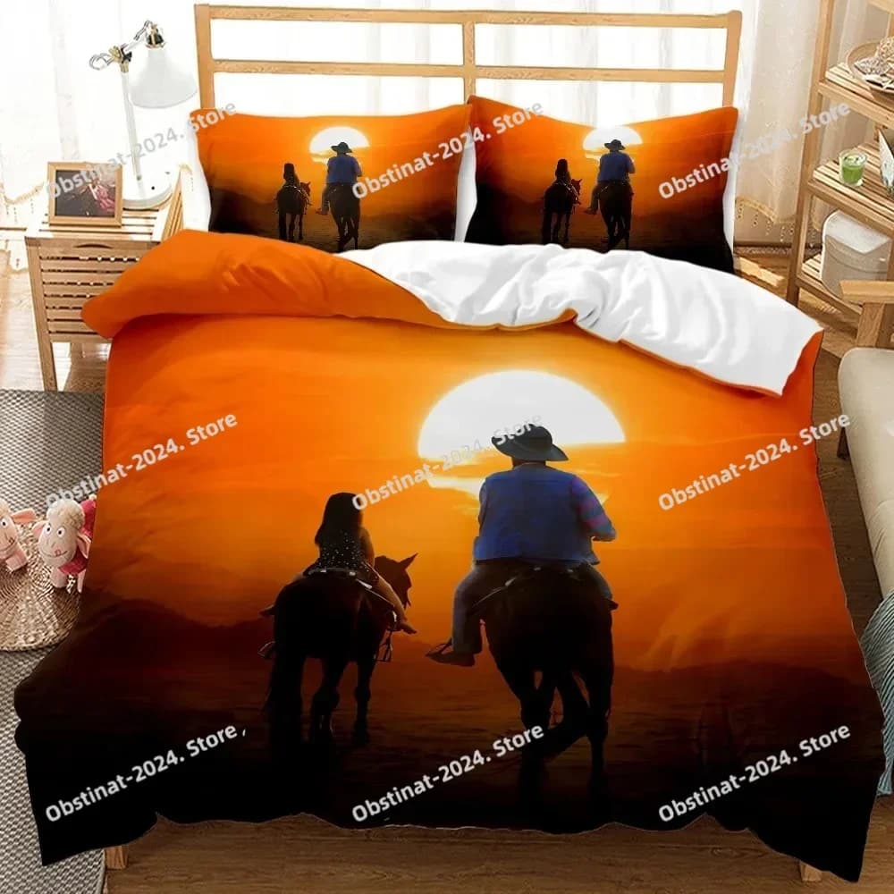 Set biancheria da letto da cowboy occidentale Paesaggio al tramonto Copripiumino Completo Queen King Size Federa Letto stampato Camera da letto per bambini singola doppia