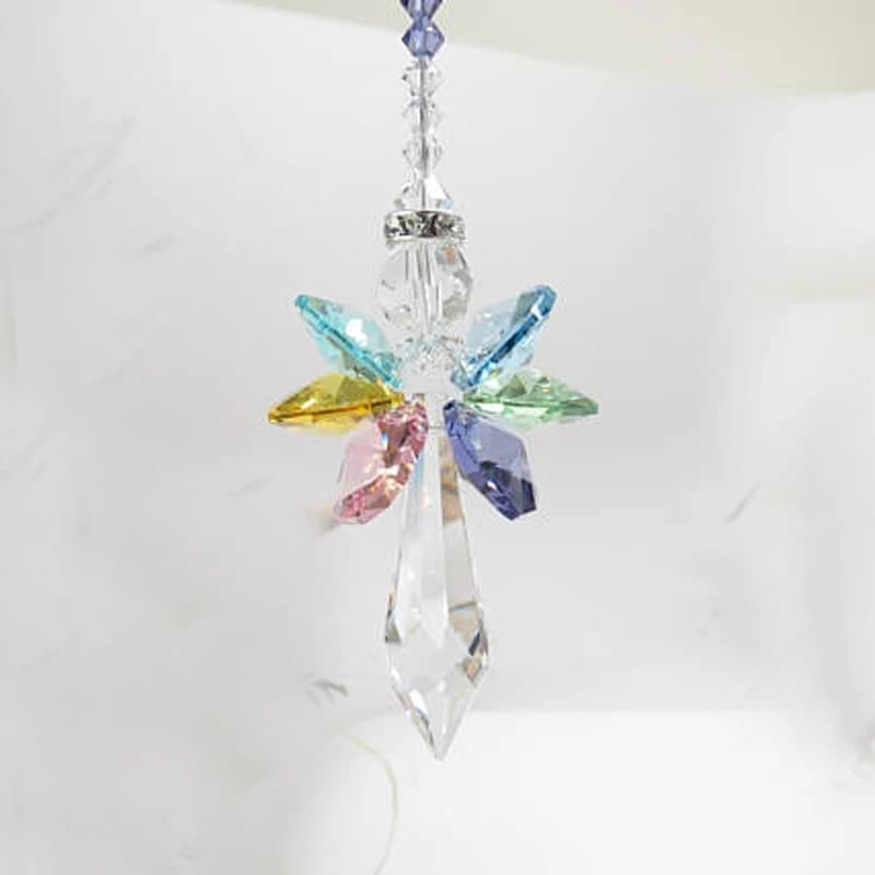 1PCS Rainbow Angel Suncatcher Crystal Guardian Angel Chakra Sun Catchers Car Charm for Rear View Mirror Home Decor