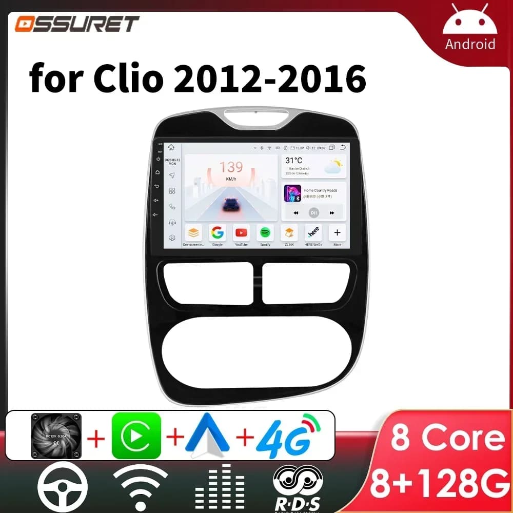 OSSURET S7 autoradio Android per Renault Clio 2012-2016 autoradio schermo multimediale Carplay Video Car Audio GPS 2 DIN Player