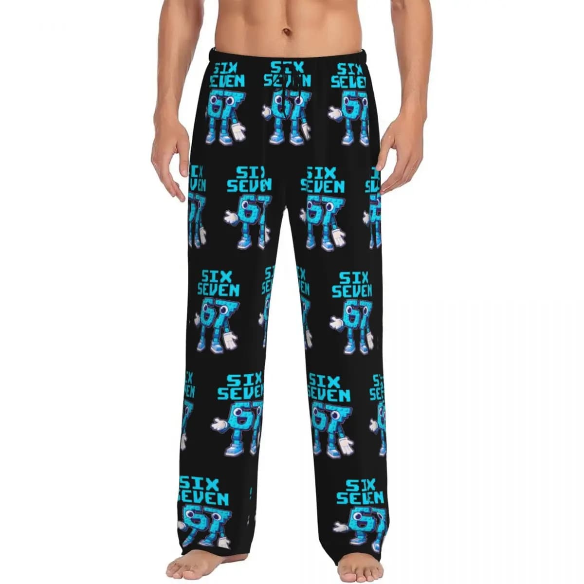 Pantaloni da pigiama personalizzati 67 Six Seven Brainrot da uomo con numeri divertenti, pantaloni da notte elasticizzati con tasche