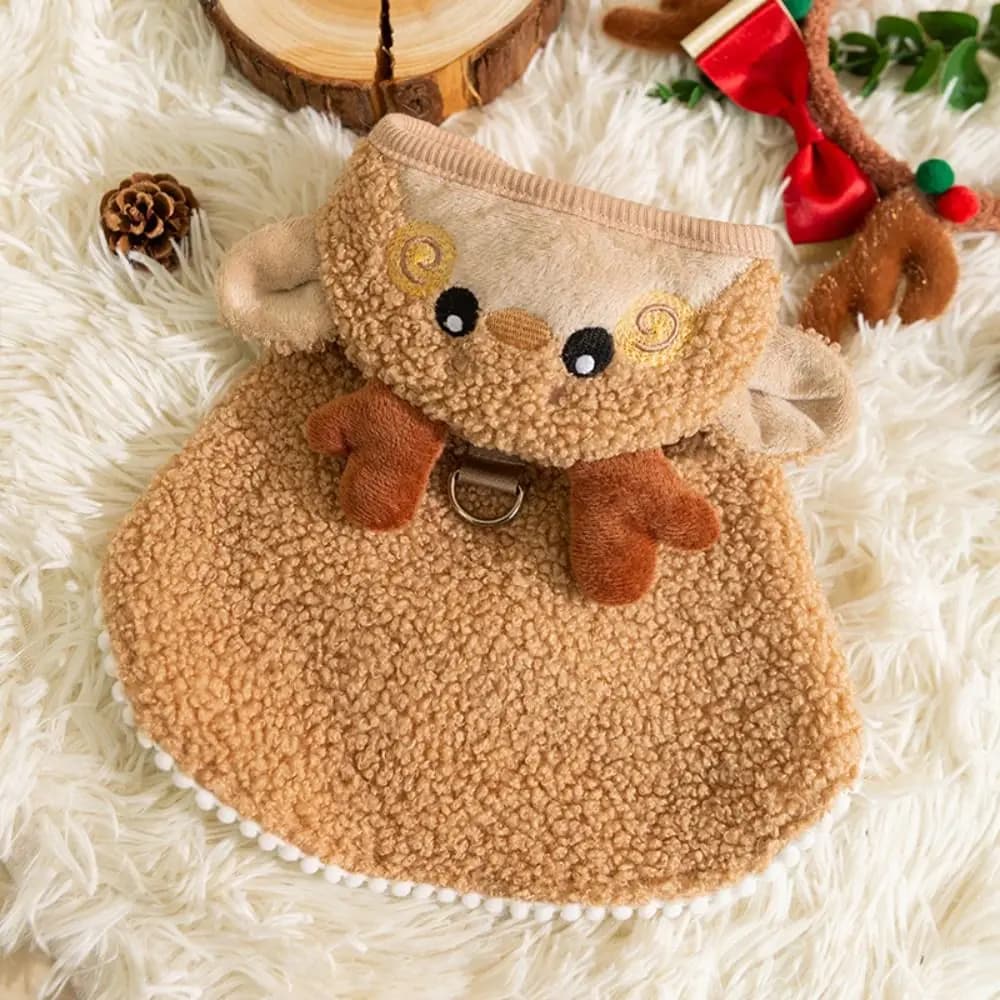Simpatico alce per animali domestici Vestiti natalizi Cartone animato Pettorina per cani Guinzaglio Caldo e morbido Decorazione natalizia Teddy
