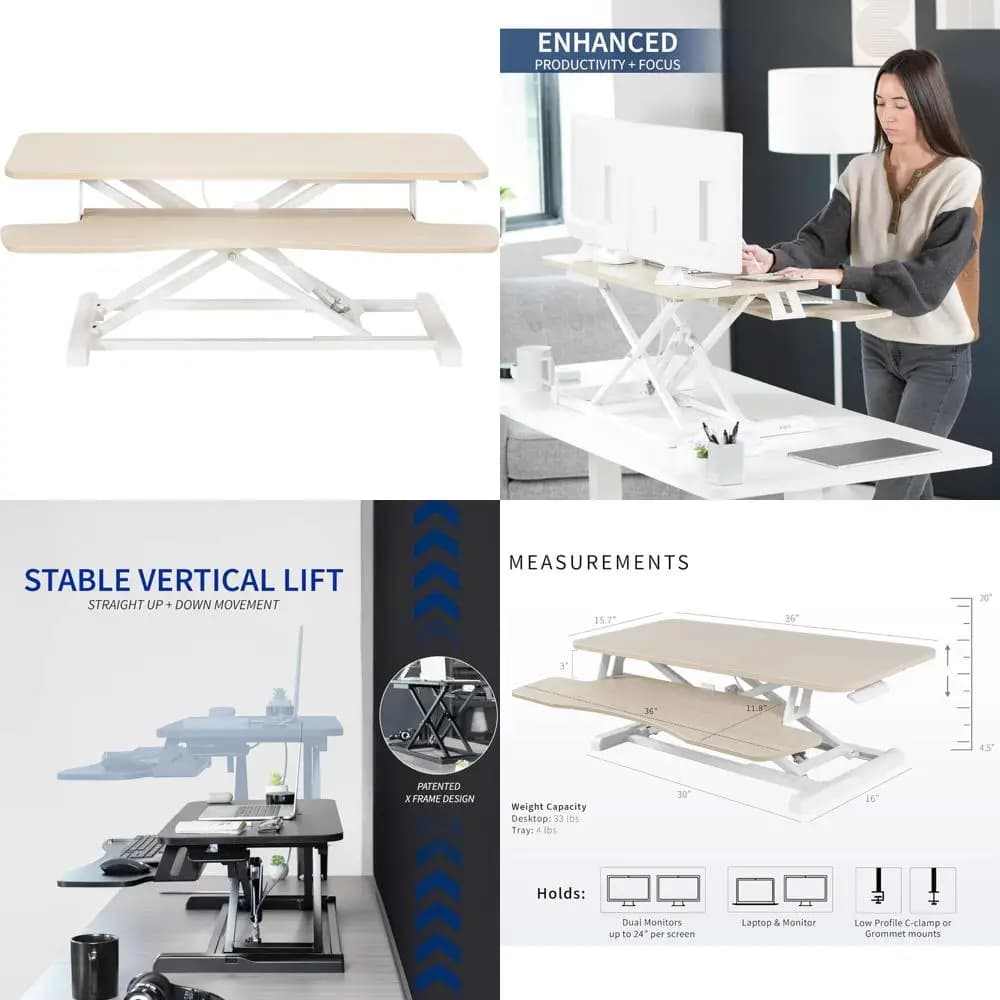 "36" desk converter, K series, adjustable desk, double monitor and laptop support with spacious keyboard tray