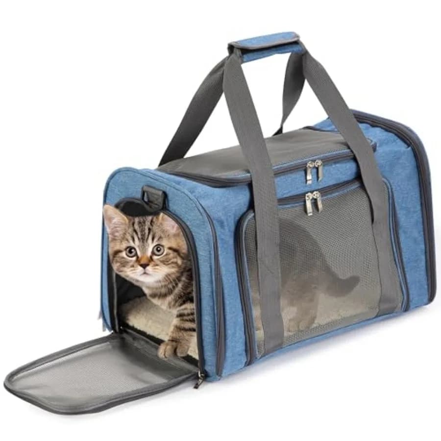 Pet Carrier, 17.5" x 11.2" x 11.5", Medium Size,,Portable Travel Carrier for Small Pets, Cats and Small Dogs, Breathable Mesh,