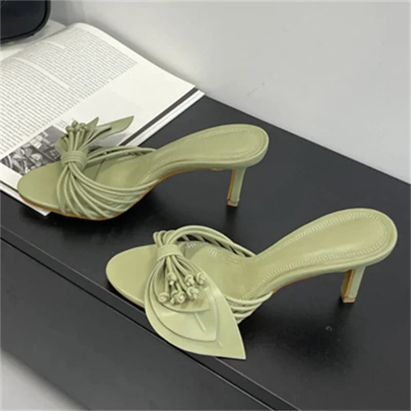 Moda Open Toe Fascia stretta Butterfly-kont Tacchi sottili Pantofole da donna Summer Party Dress Slides Shoes