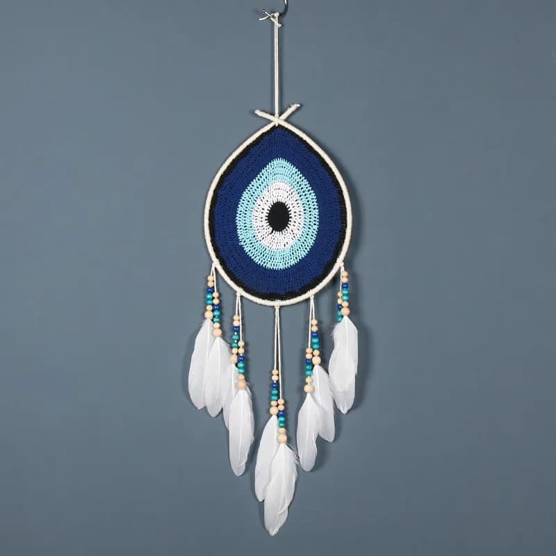 Bohemian Evil Eye Feather Dream Catcher Hanging Ornament Native Nordic Style Interior Wall Decor Cotton Feather Wall Decoration