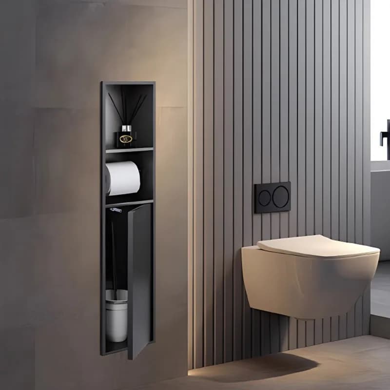 Mobiletto a nicchia per WC con porta fazzoletti integrato e vano portaoggetti