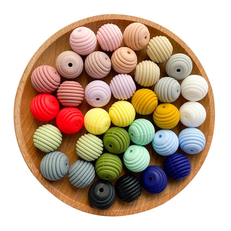 20 pz. perline in silicone da 15 mm per massaggiagengive, perline in silicone filettate fai da te, senza BPA, a spirale, in silicone alimentare per la dentizione
