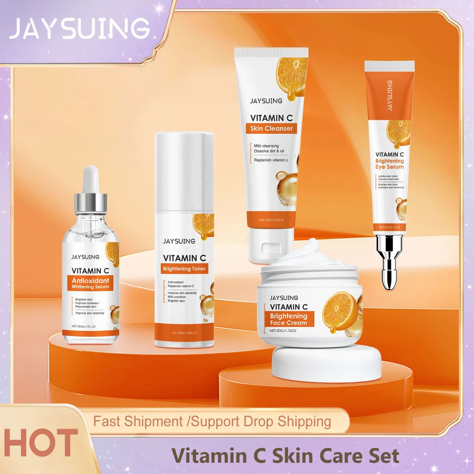 Skin Care Set for Vitamin C Skin Whitening Cream for Face Dark Macchie Siero Cleansing Skin Cleansing Tonic Moisturizing Eye Cream Skin Care
