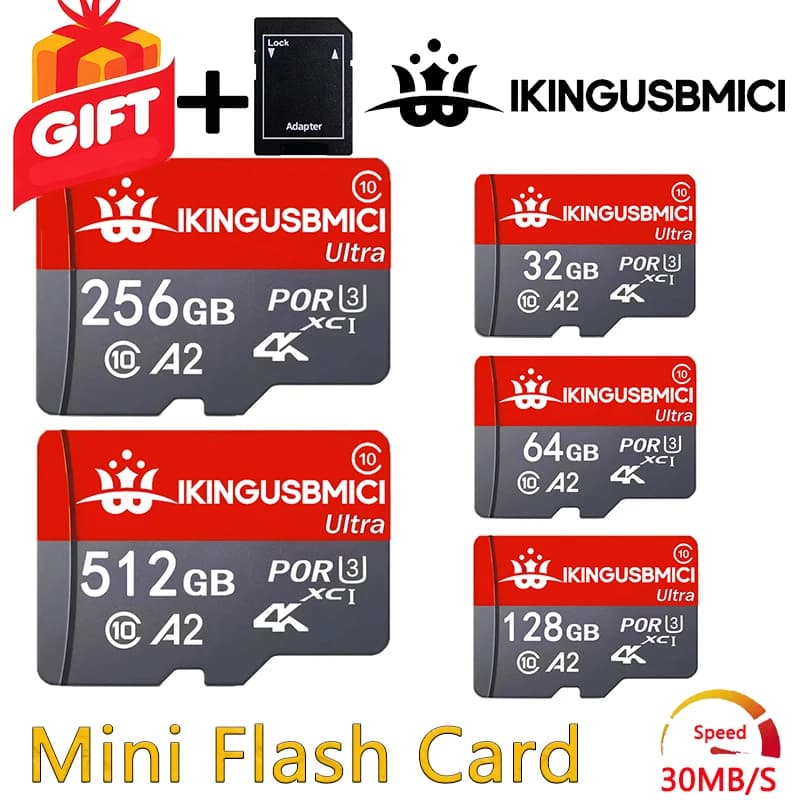 Micro SD Card TF Memory Card 512GB microSDXC Up to 180 MB/s Full HD and 4K UHD C10, U3, V30, A2, for GoPRO DJI Drone