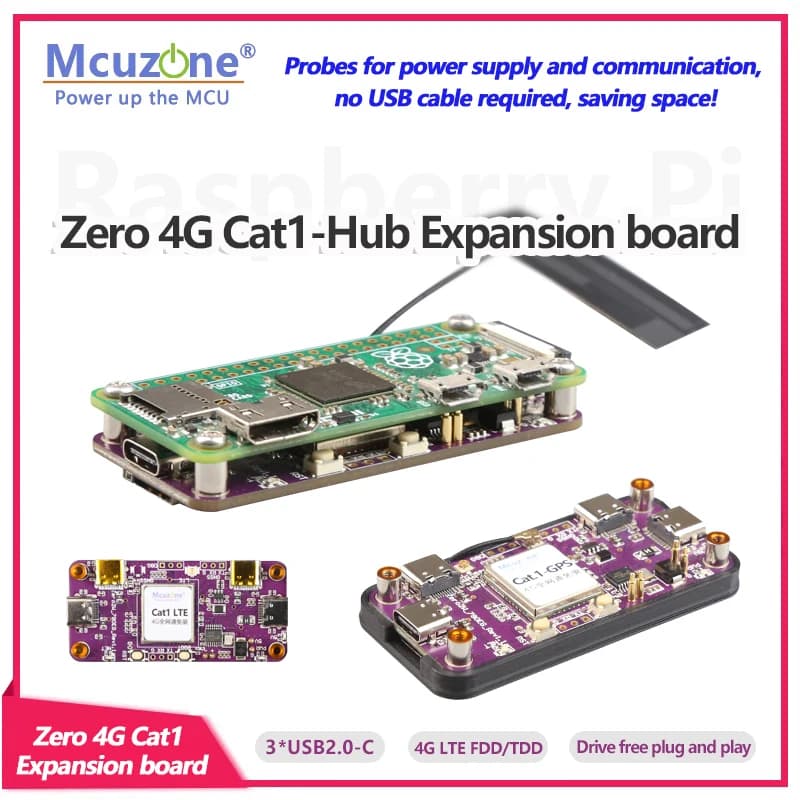 RPi0 CAT1-HUB, Raspberry Pi Zero expansion card 4G Cat1-Hub, power and communication probes, no USB cable required