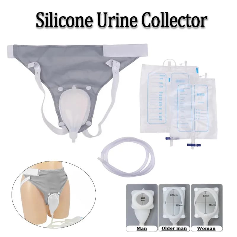 Collettore di Urina in Silicone per Adulti, Orinatoio con Sacche per Catetere, Pantaloni Riutilizzabili per Raccolta Urina