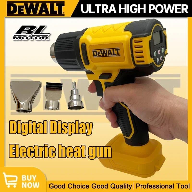 Pistola ad Aria Calda Elettrica Dewalt con Display Digitale, Senza Fili, con 3 Ugelli, per Imballaggio Termoretraibile Industriale, Compatibile con Batteria 18V