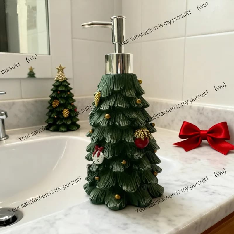 Dispenser di sapone macaron di alto valore per pressa per bottiglie di lozione per albero di Natale floccato in resina