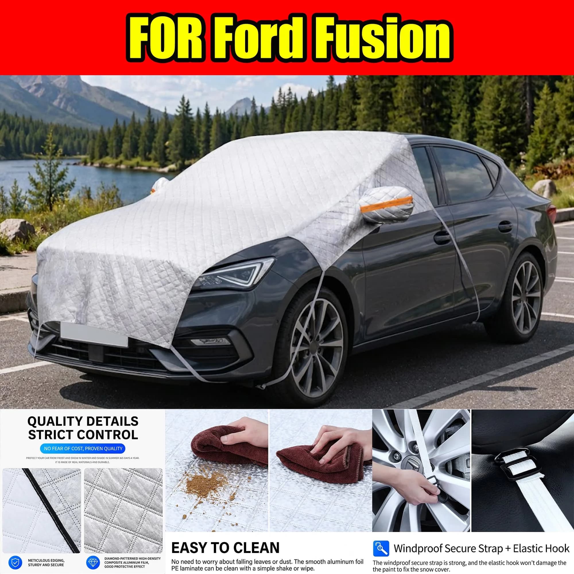 FOR Ford Fusion Windshield Sunshade, UV Protection & Heat Block Cover For Car Front Window