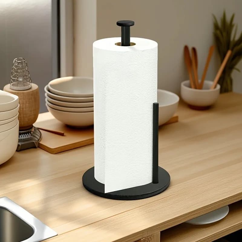 Portarotolo da Cucina in Acciaio Inossidabile con Base Pesante - Organizzatore da Bancone Resistente, Design Salvaspazio per Asciugamani di Carta