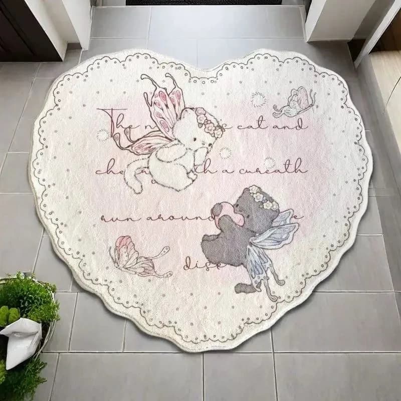 VIKAMA Girl's Carpet Bedside Tablet Bedroom Heart-shaped bedside cap Cute bedside room Bedroom fake cashmere Mat Durable and washable in washing machine